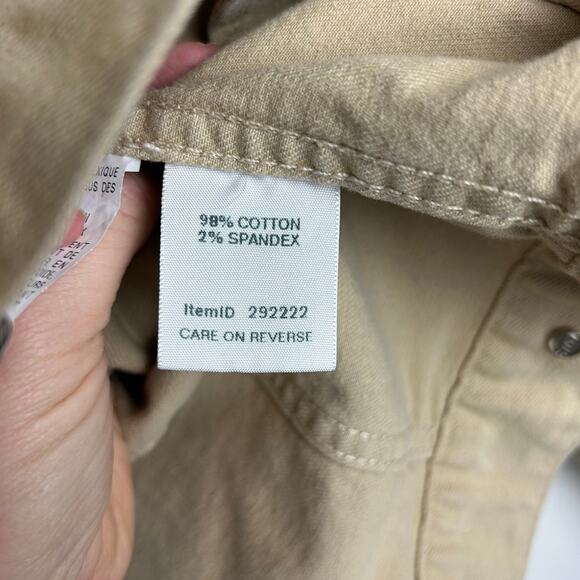 L.L. Bean Womens Tan Denim Jacket Size Large Khaki Button Front Casual - Picture 7 of 8